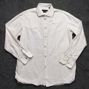 VARVATOS Aaron Shirt Men M/L 16 White Black Micro Dot Regular Fit Dress Casual